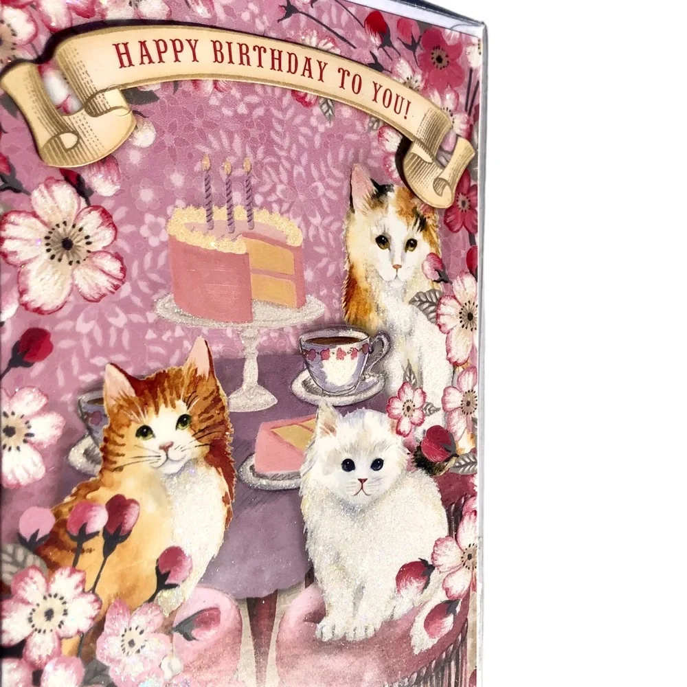 Punch Studio Kitty Cat Embellished 3D Single (1) Birthday Card +Env+Seal (16939)